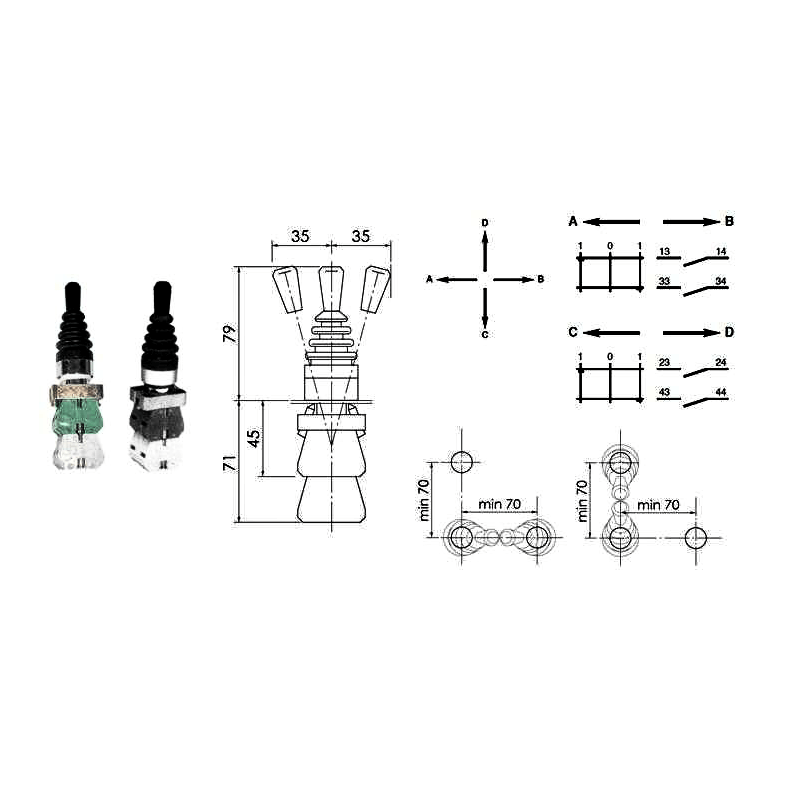 Manipulateur commande 4 Fonctions - 4 positions crantées  - 2
