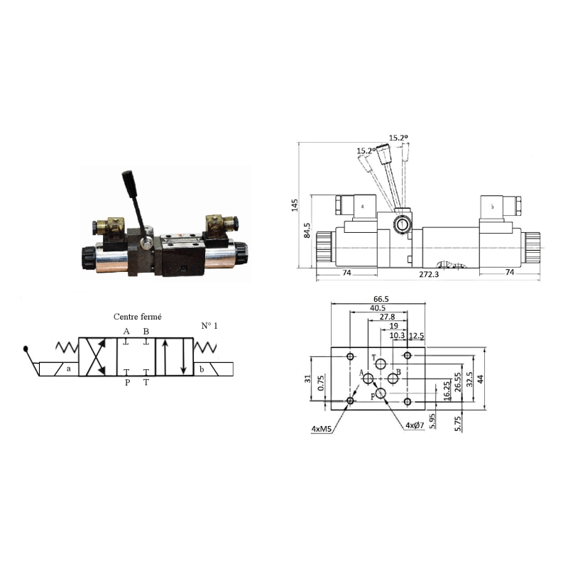 Electrodistributeur 24 VCC NG6 avec levier centre fermé Trale - 3