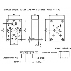 Base for 1 electro NG6 - EMBASE NG6 - OUTPUT BELOW 3/8