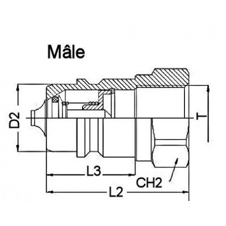 Coupleur hydraulique - male 3/8 BSP - ISO A - Débit 23 à 46 L/mn - PS 300 Bar