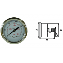 Pressure gauge DN 63 in oil bath - Horizontal 1/4 BSP - 1 to 600 bar