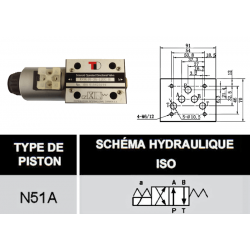 electro distributeur monostable - 4/2 - NG 10 - 12 V - Centre P vers A et B vers T- N51A Trale - 3