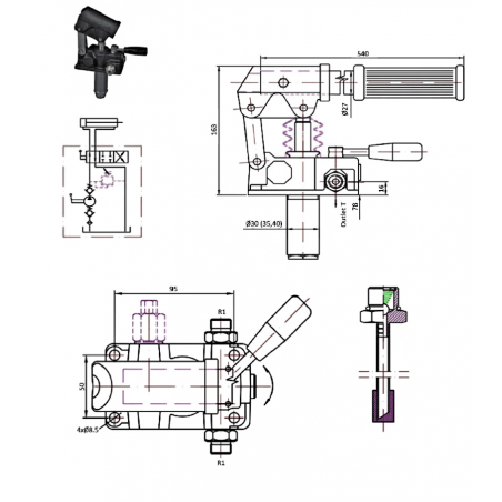 Hand pump 3/8 MALE - D.E - 320 B - 12 cc/REV - With lever