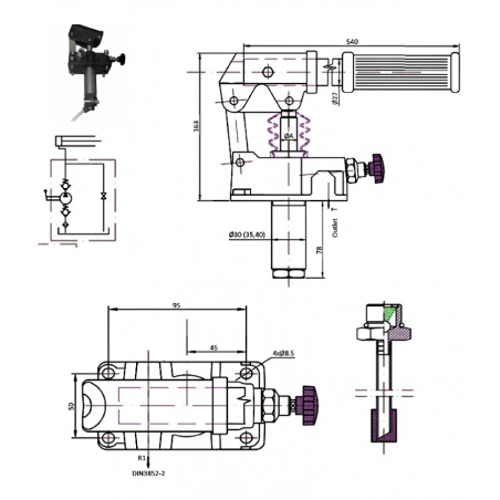Hand pump - 3/8 MALE - S.E - 320 B - 12 cc/REV - With lever