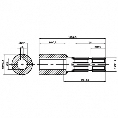 Gearbox Ø 25 x 50 - Key 8 - PDF shaft Z6 - 1"3/8