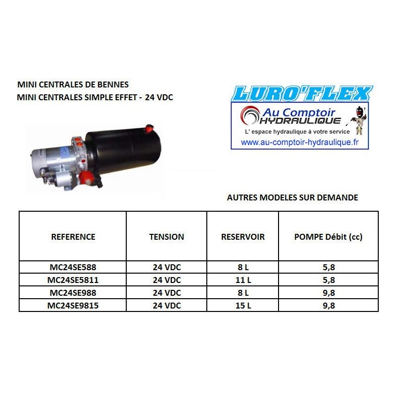 Mini centrale hydraulique S.E - 24 VDC - 2200 W - pompe 9.8 cc  - R. 08 L Trale - 2