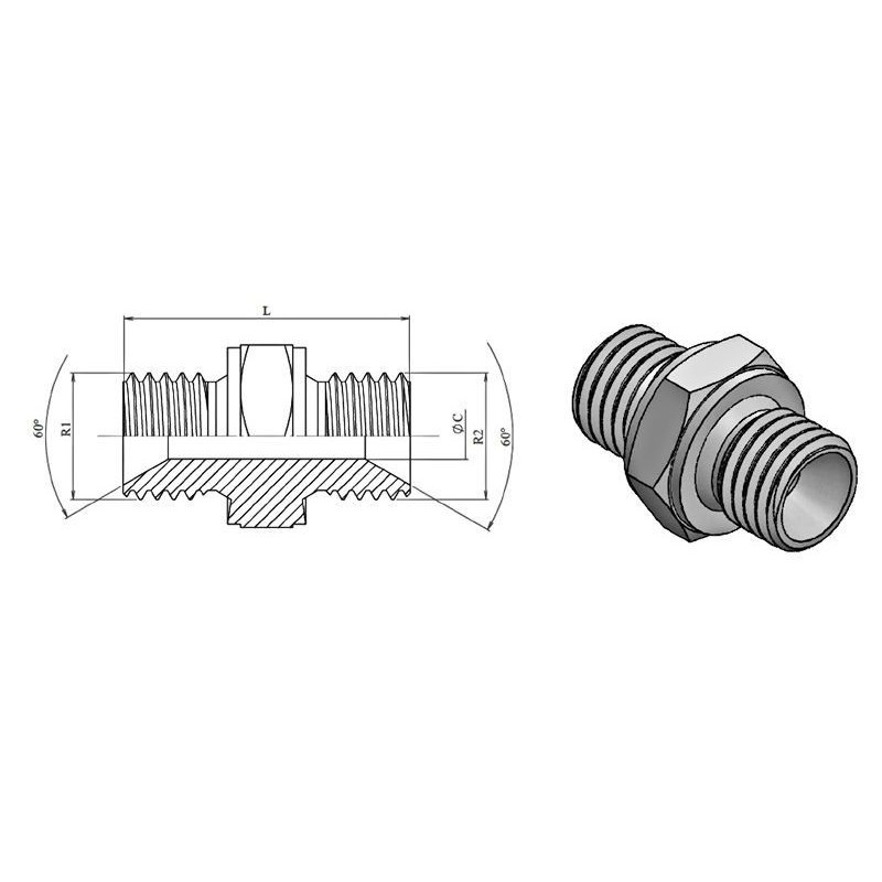 UD - MBSPCT 3/8 x MBSPCT 3/8 - Cône 60°.  - 3