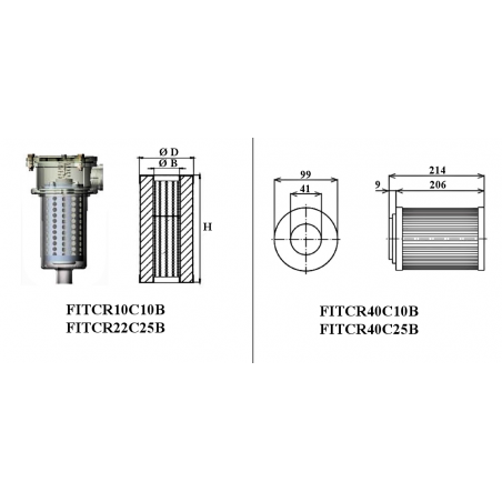 Filtre semi immerge - 10µ - 250 L/MN - DN 66 -DN INTERIEUR 30.5 - H 206 mm
