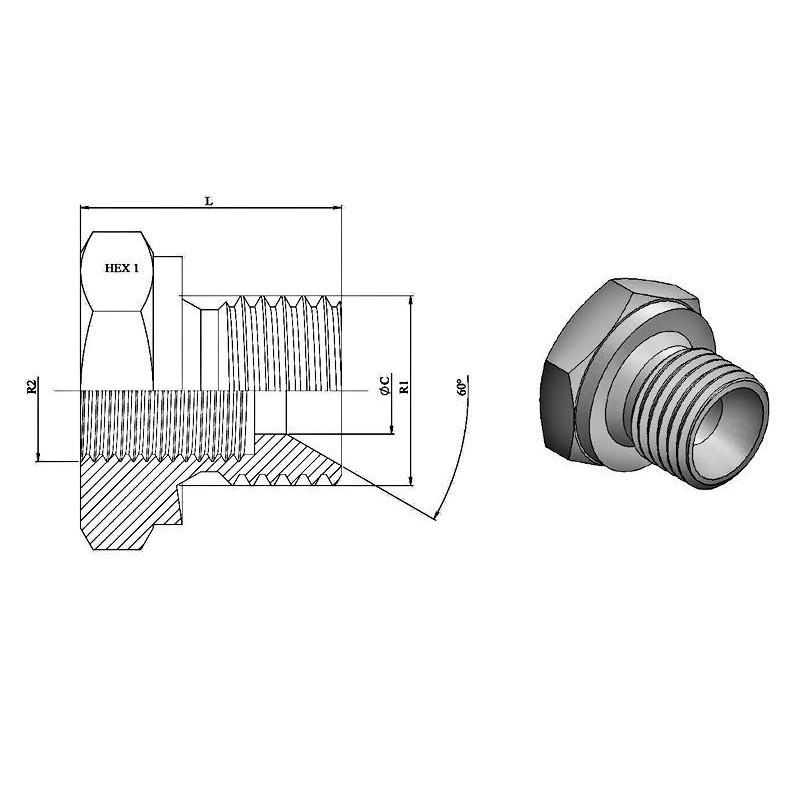 Réducteur M-F - MBSPCT 1" x FG 3/4 BSP - Cône 60°.  - 3