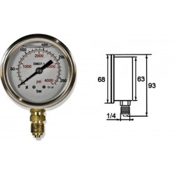 Pressure gauge Ø 63 with oil bath - Vertical 1/4 BSP - 1 to 600 Bar