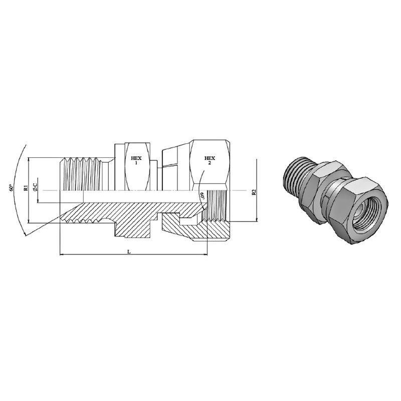 MBSPT 1" X FBSPT 1" - Cône 60°.  - 3