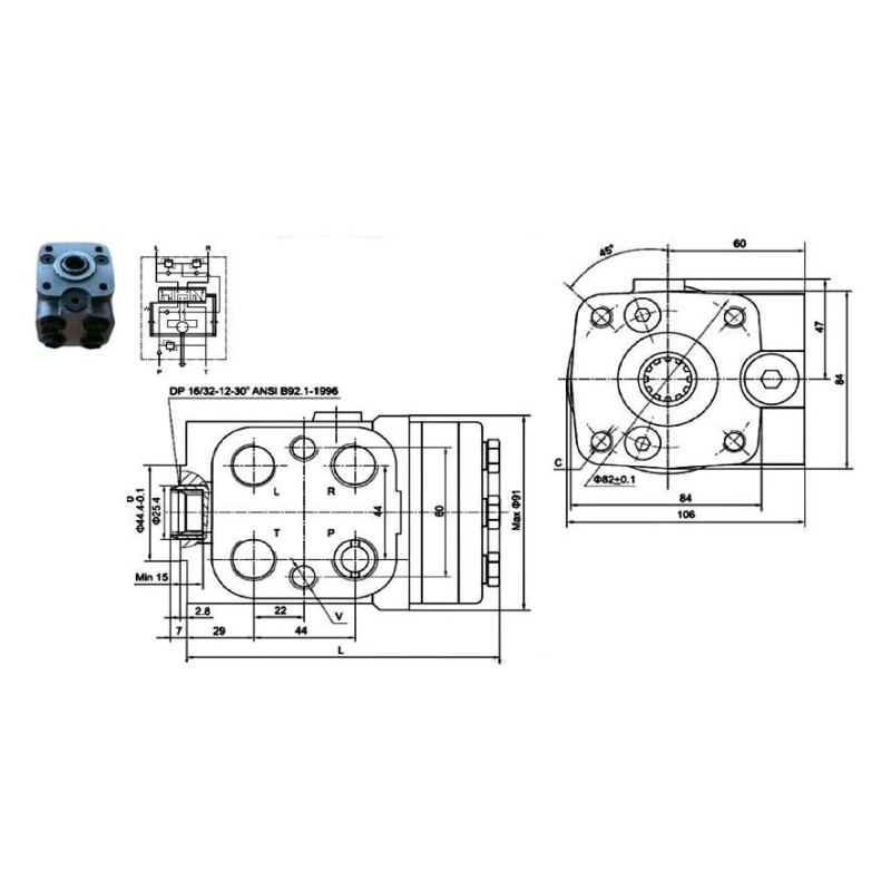 Moteur hydraulique orbitrol OSPC-ON 160 cc-centre ouvert avec valve - 1/2 BSP