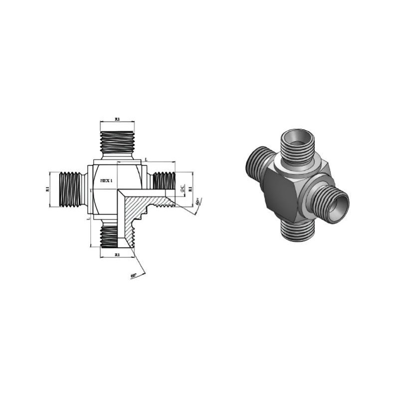 Croix Male 1/2 MBSP - Cône 60°.  - 2
