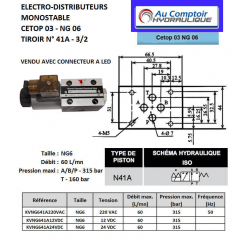 electrodistributeur 24 VDC monostable - NG6 - 3/2 - P vers A - B et T Fermé - N 41A. KVNG641A24CCH 83,44 €