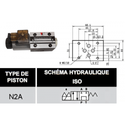 electrodistributeur 12 VDC monostable - NG6 - 4/2 P sur T - A/B FERME - N2A. Trale - 3