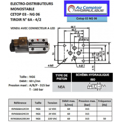 electrodistributeur 12 VDC monostable - NG6 - 4/2 - Y - P FERME - N6A. Trale - 4