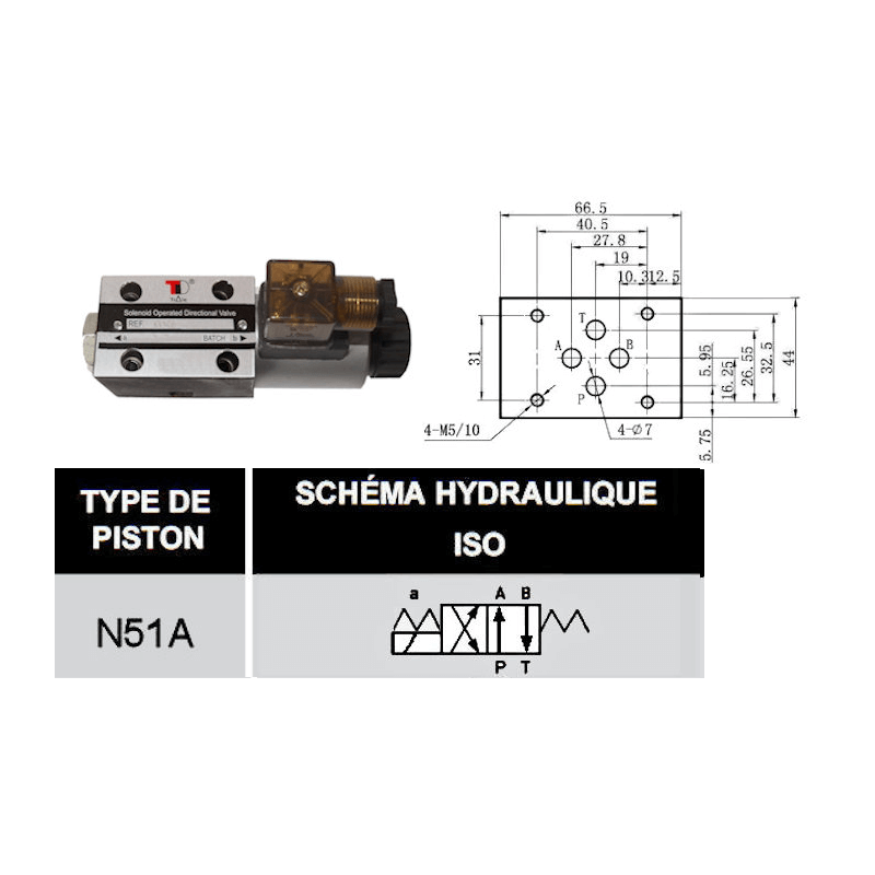 electrodistributeu 12 VDC monostable - NG6 - 4-2 - P sur A - B sur T - N 51A. Trale - 3