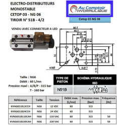 electrodistributeur 12 VDC monostable - NG6 - 4-2 - P sur B - A sur T -  N51B. Trale - 4