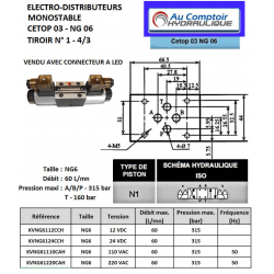 electrodistributeur 12 VCC monostable - NG6 - 4/3 CENTRE FERME - N1. Trale - 3