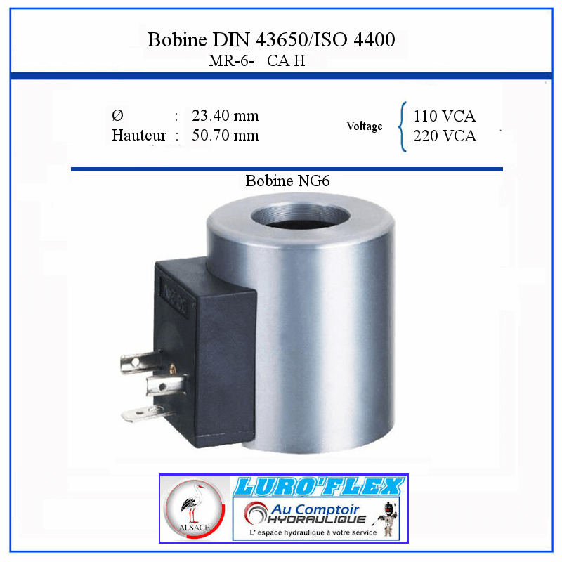 Bobine NG6 - 220 VAC - Ø Intérieur 23.40 - 32 W - Hauteur 50.70 Trale - 2